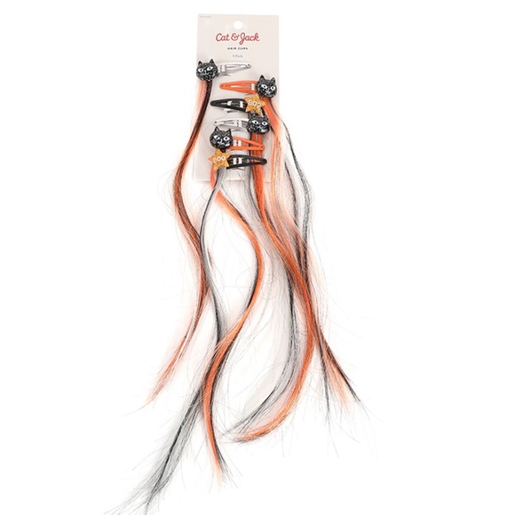 Cat & Jack Other - NWT cat & Jack Halloween cat Star orange and black hair extensions Hair clips